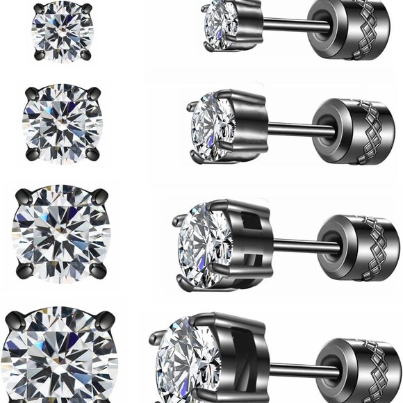 4 Pairs Titanium Hypoallergenic Earrings for Sensitive Ears,Rainbow 5A Cubic Zir - Picture 1 of 6